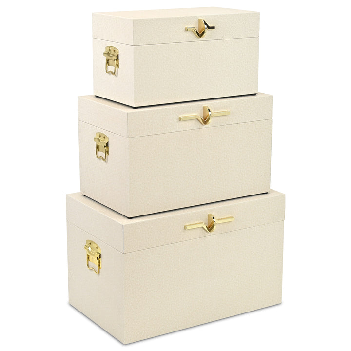 6200-3CR - Araminta Set of 3 Vinyl Trunks - Cream