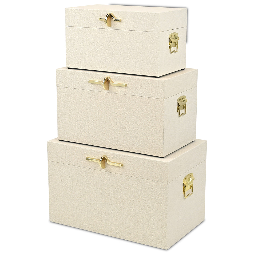 6200-3CR - Araminta Set of 3 Vinyl Trunks - Cream