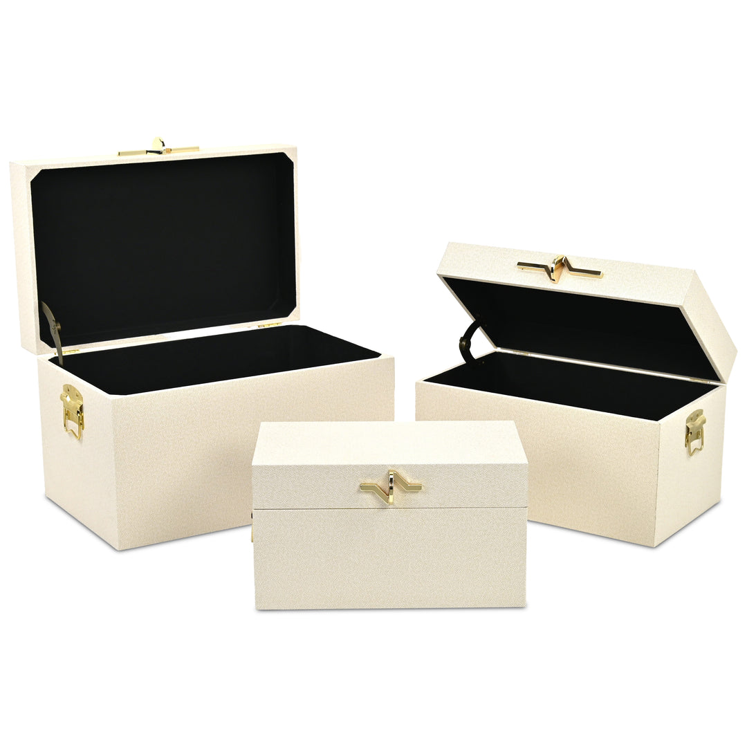6200-3CR - Araminta Set of 3 Vinyl Trunks - Cream