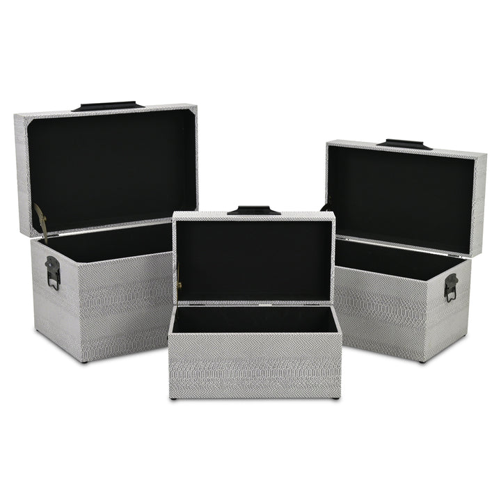 6202-3GR - Anouk Set of 3 Snakeskin Vinyl Trunks - Gray