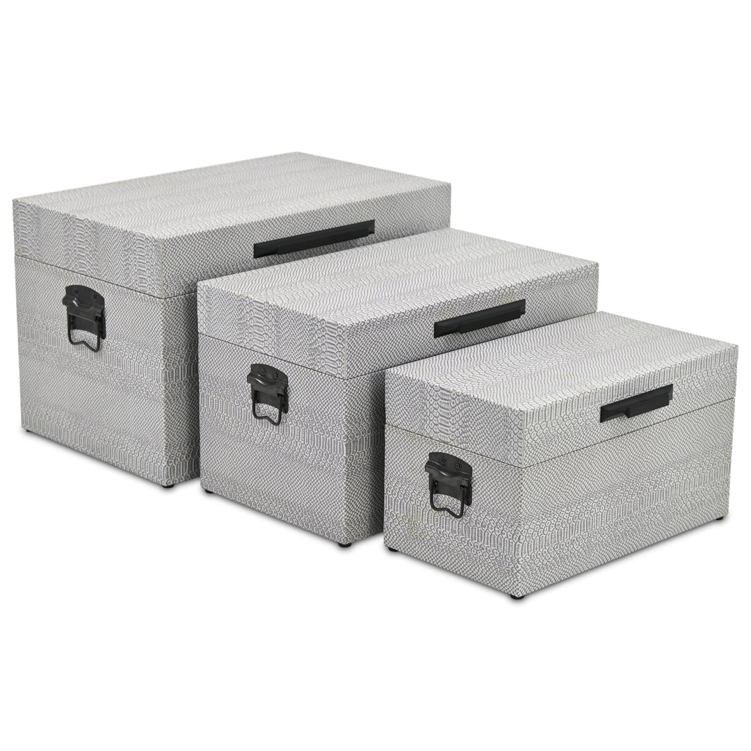 6202-3GR - Anouk Set of 3 Snakeskin Vinyl Trunks - Gray