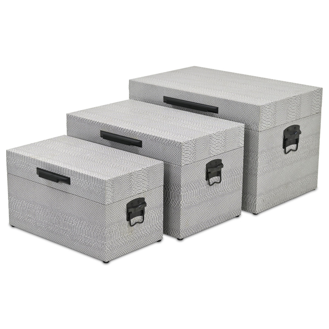 6202-3GR - Anouk Set of 3 Snakeskin Vinyl Trunks - Gray
