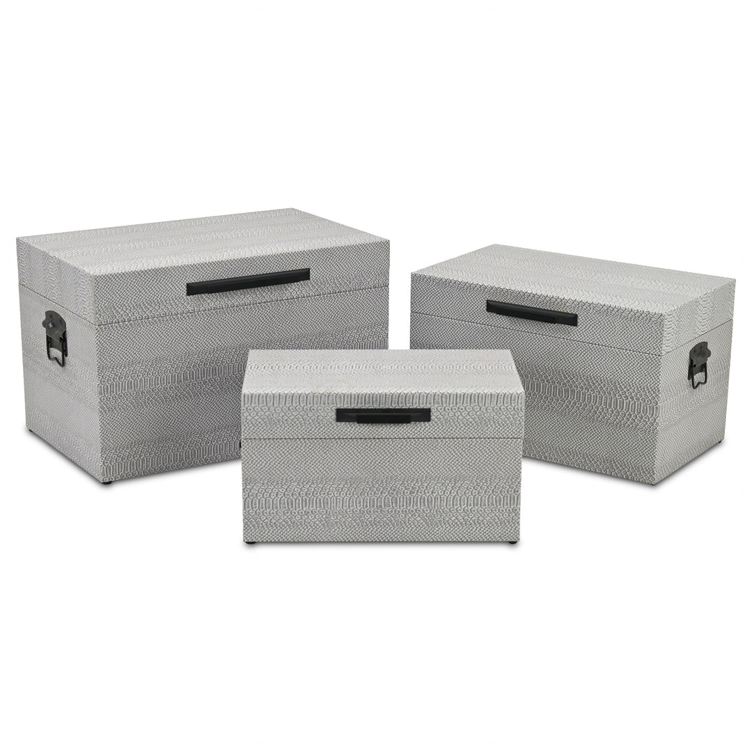 6202-3GR - Anouk Set of 3 Snakeskin Vinyl Trunks - Gray