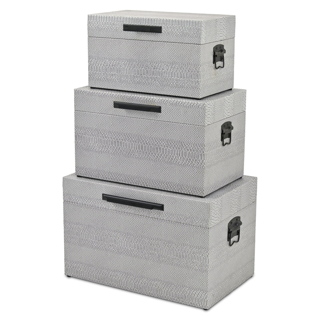 6202-3GR - Anouk Set of 3 Snakeskin Vinyl Trunks - Gray