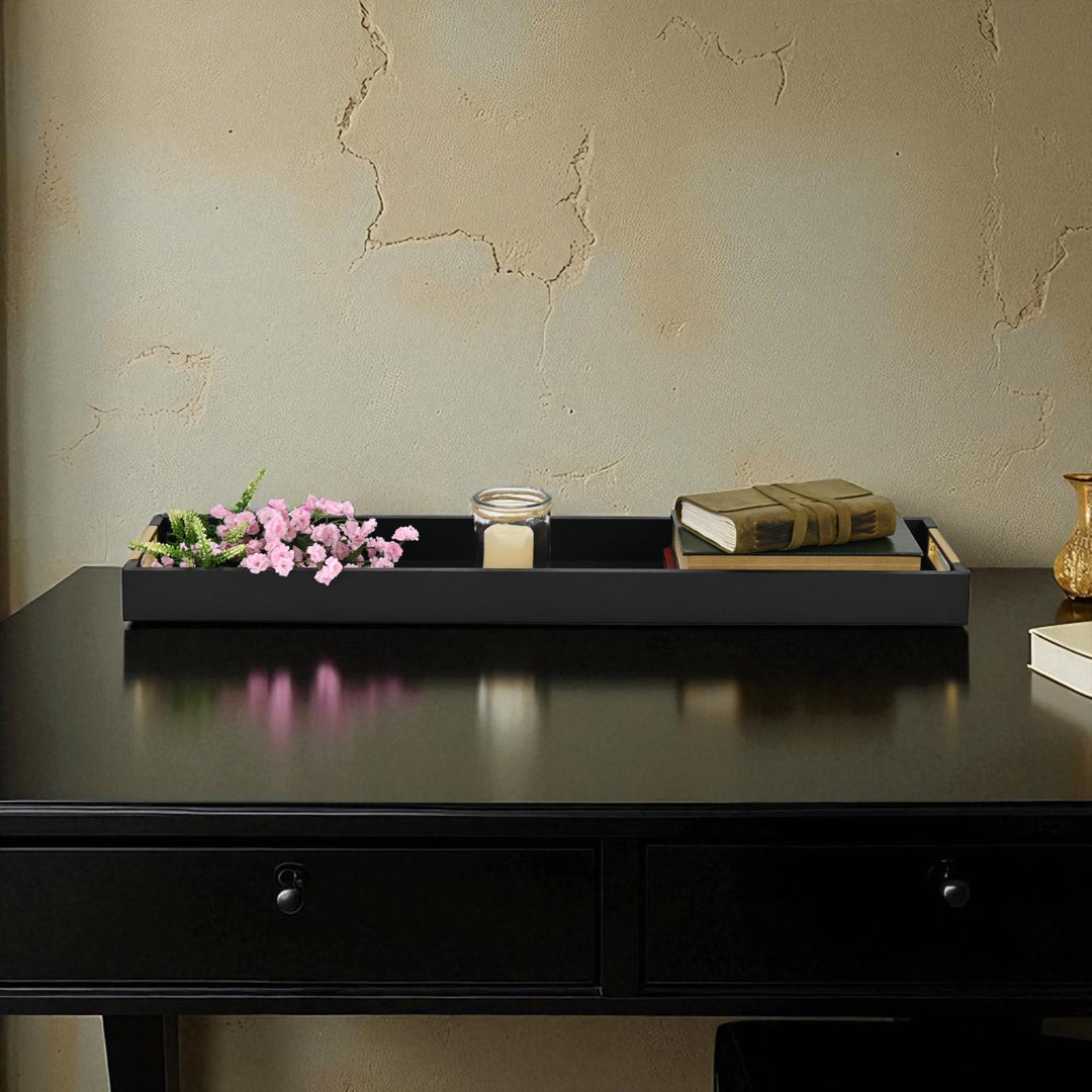 6212BK - Nyssa Black & Gold Wood Tray