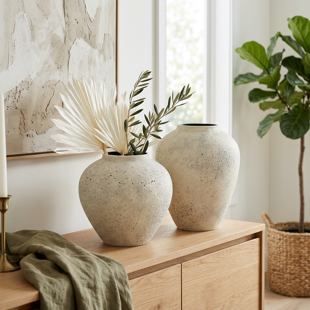6244 - Tsaura Rustic White Wide Vase