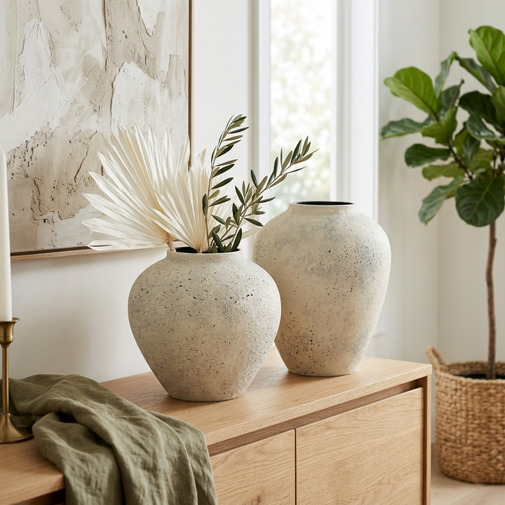 6244 - Tsaura Rustic White Wide Vase