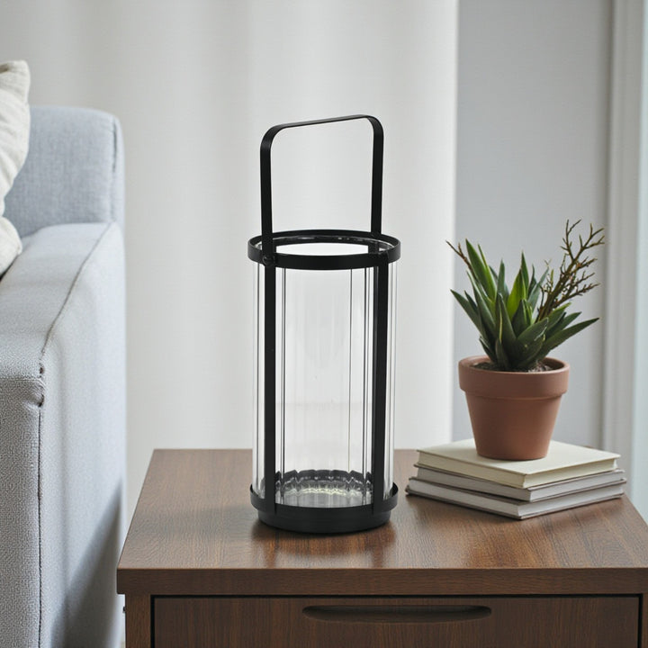6255BK - Vortial Black Ridged Glass Lantern