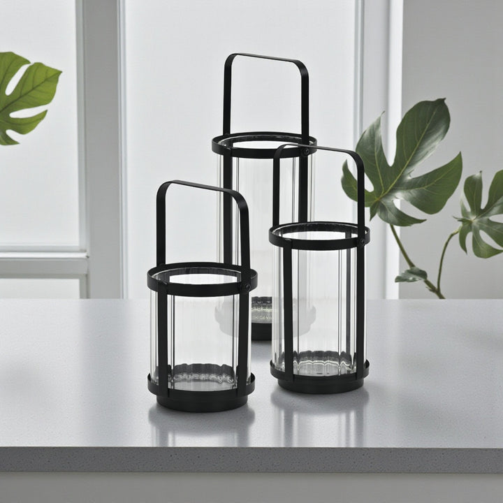 6255BK - Vortial Black Ridged Glass Lantern