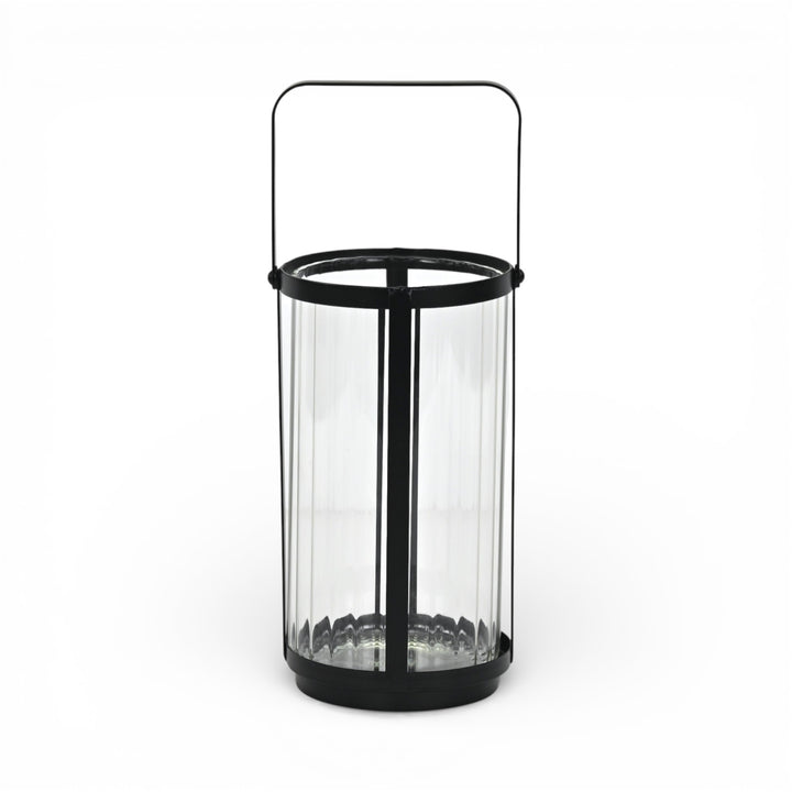 6255BK - Vortial Black Ridged Glass Lantern