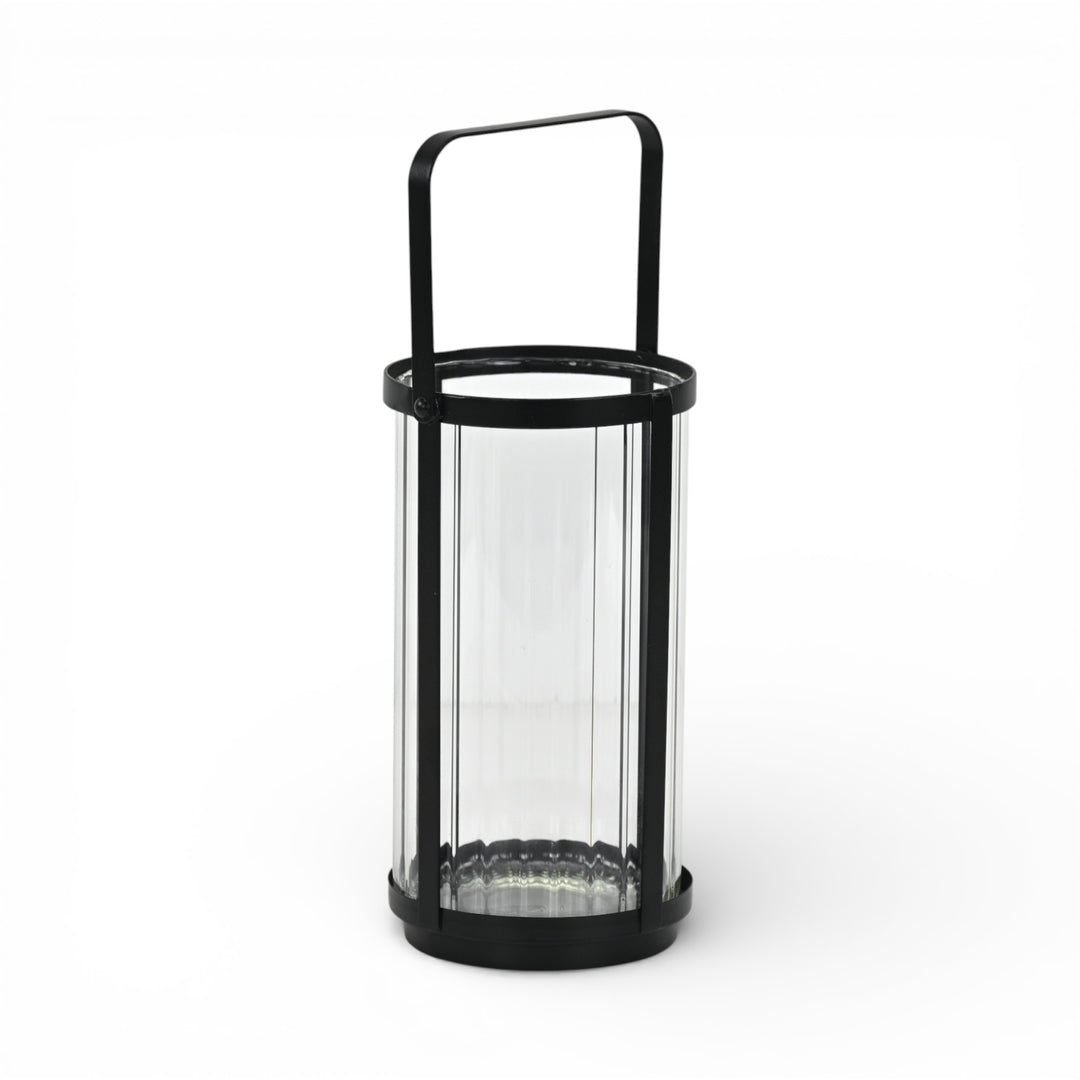 6255BK - Vortial Black Ridged Glass Lantern