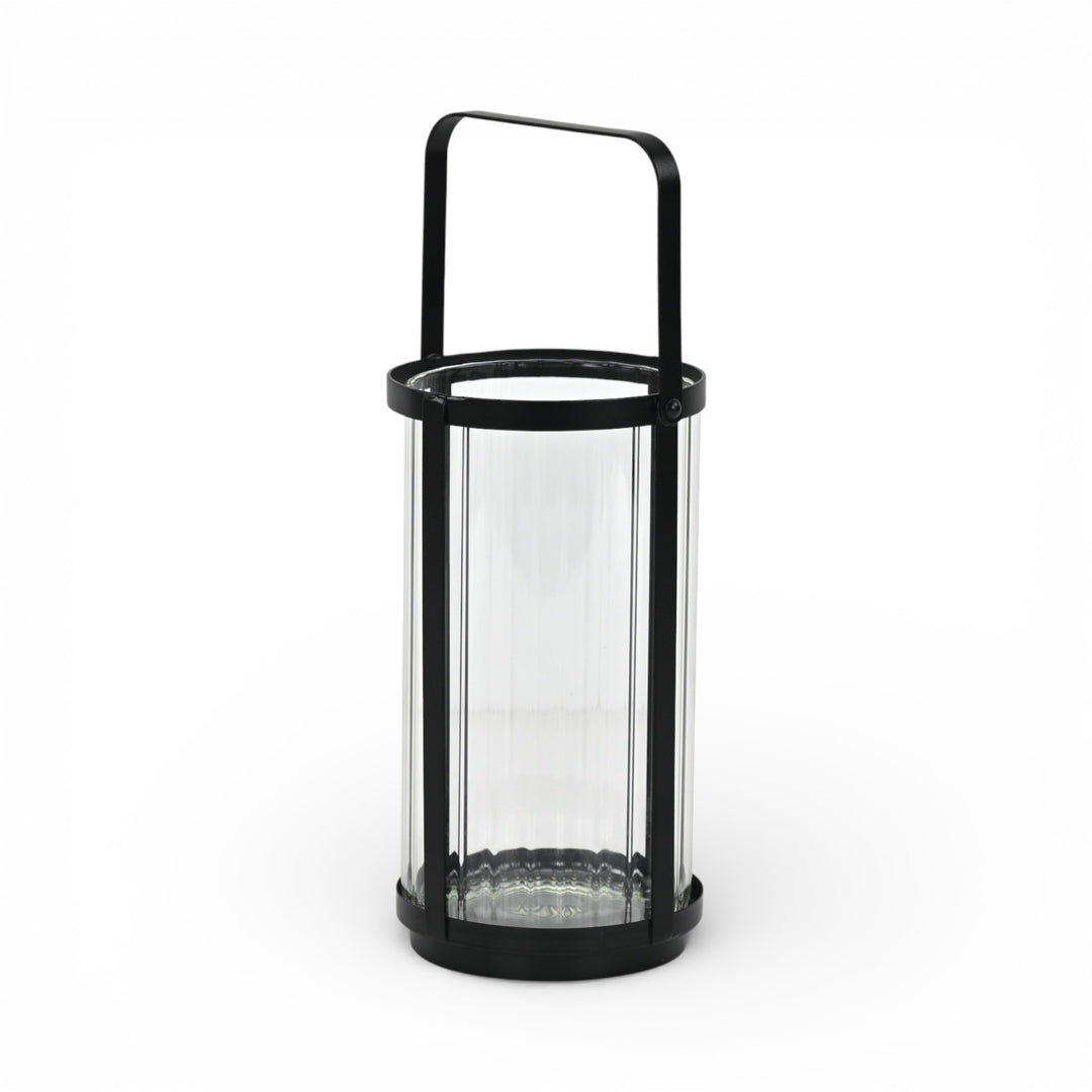 6255BK - Vortial Black Ridged Glass Lantern