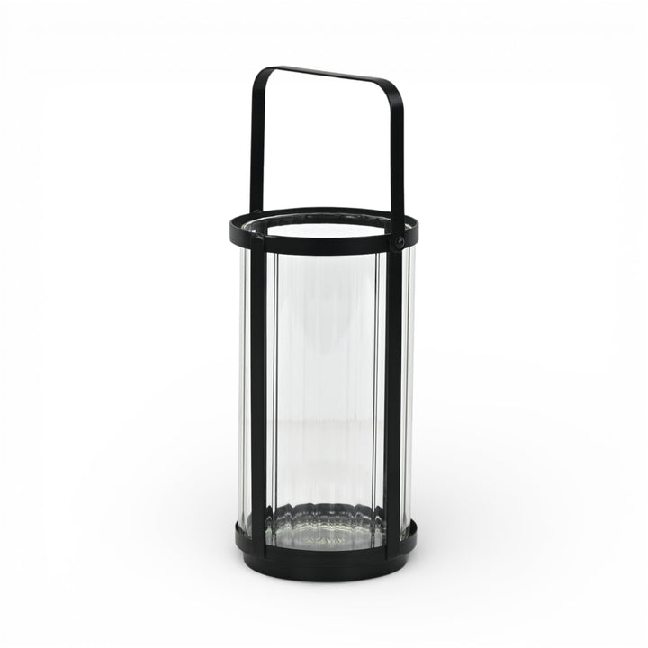 6255BK - Vortial Black Ridged Glass Lantern