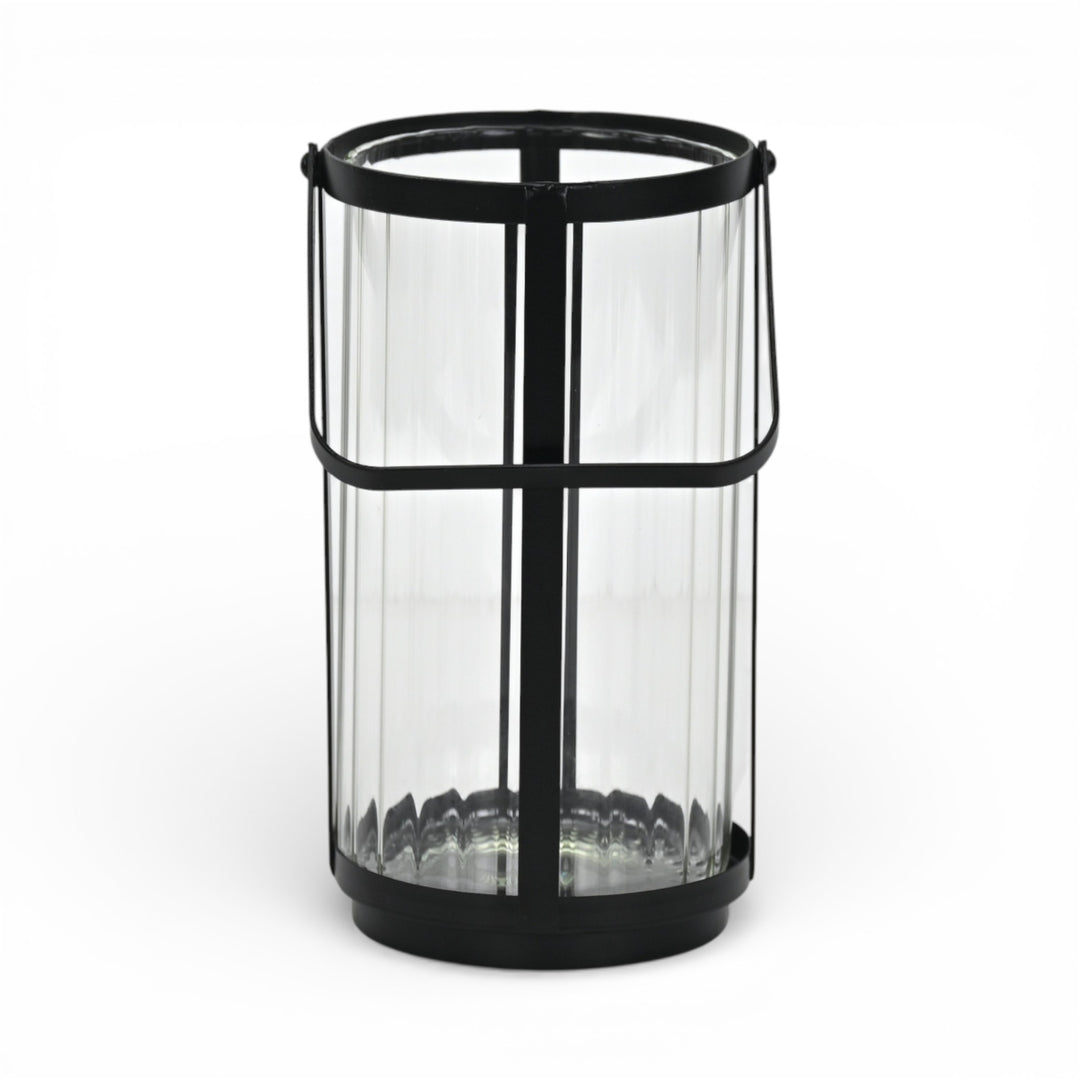 6255BK - Vortial Black Ridged Glass Lantern
