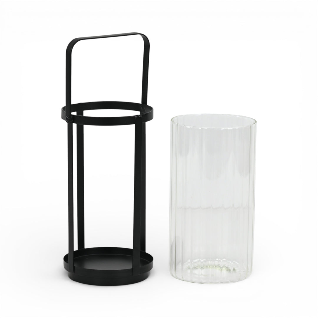 6255BK - Vortial Black Ridged Glass Lantern