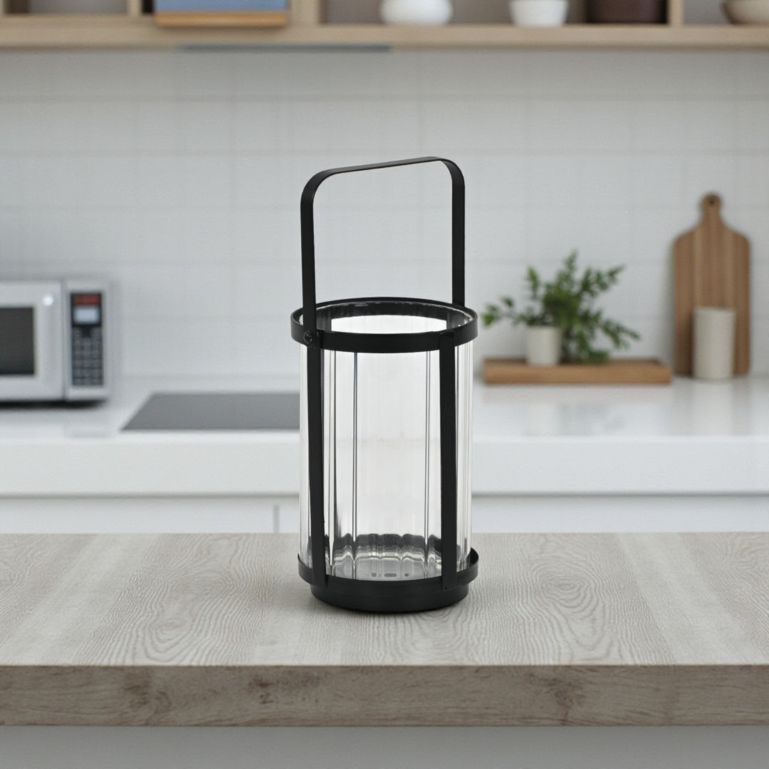 6255BK - Vortial Black Ridged Glass Lantern