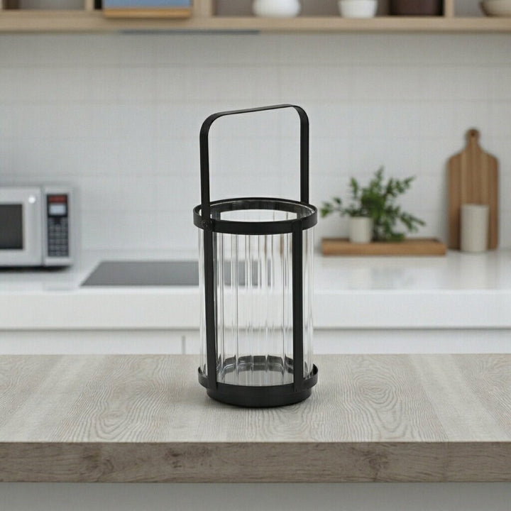 6255BK - Vortial Black Ridged Glass Lantern