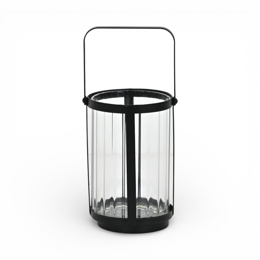 6255BK - Vortial Black Ridged Glass Lantern