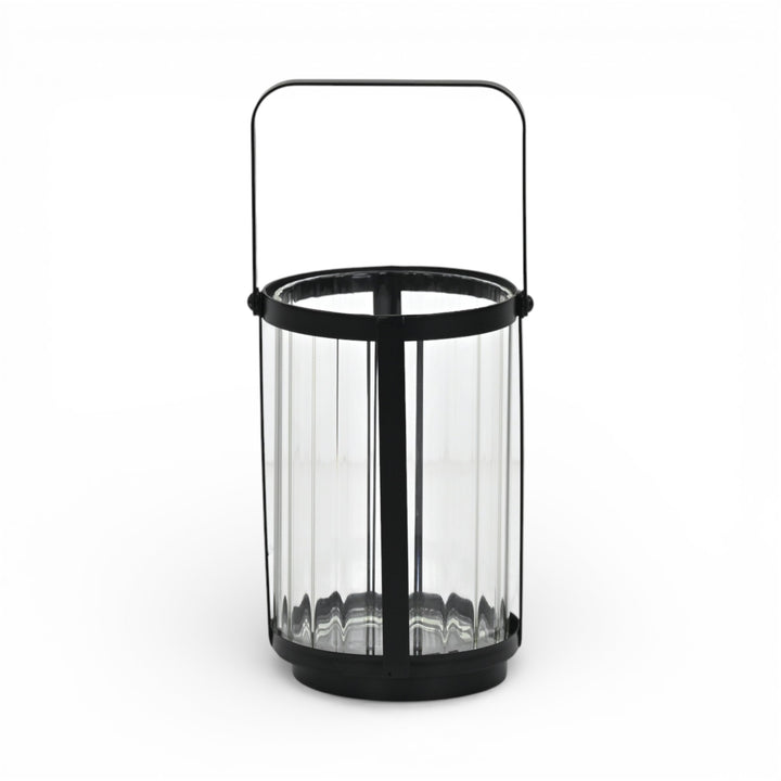 6255BK - Vortial Black Ridged Glass Lantern