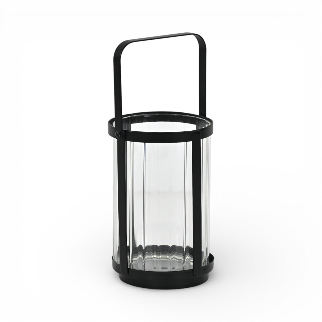 6255BK - Vortial Black Ridged Glass Lantern