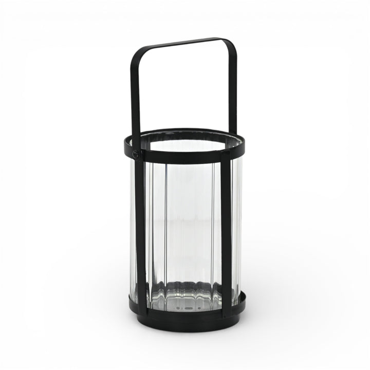 6255BK - Vortial Black Ridged Glass Lantern
