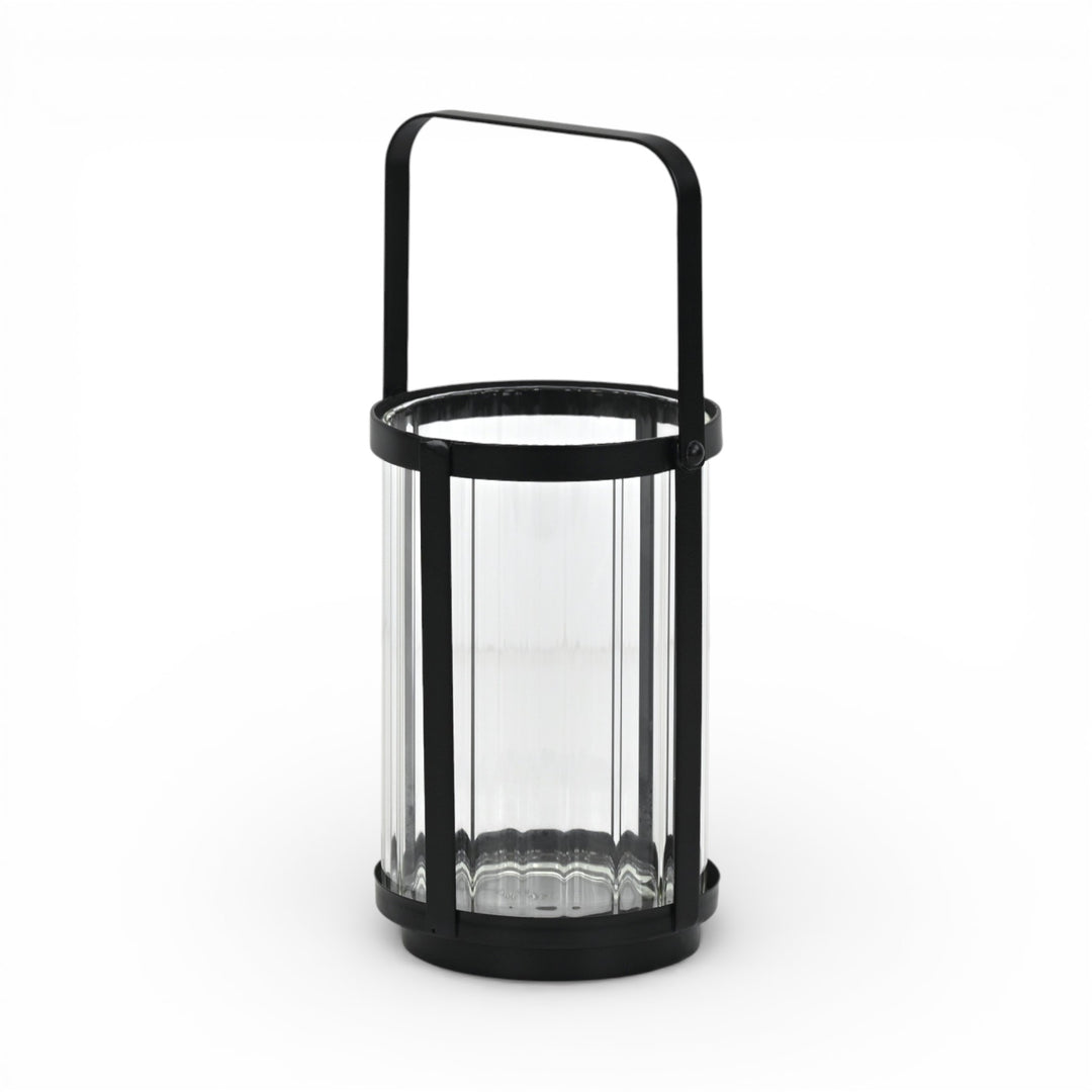 6255BK - Vortial Black Ridged Glass Lantern