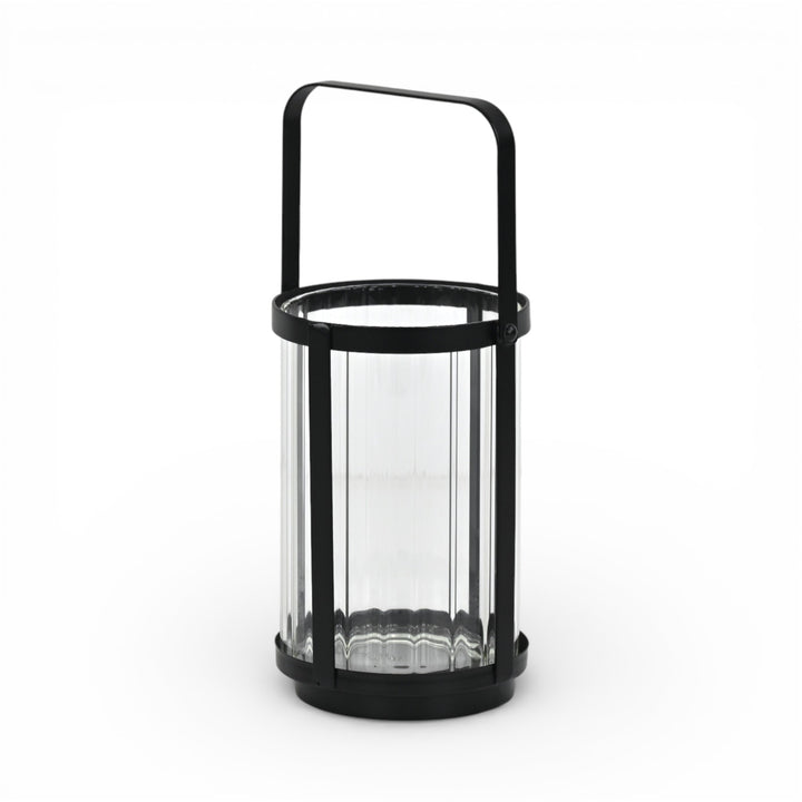 6255BK - Vortial Black Ridged Glass Lantern