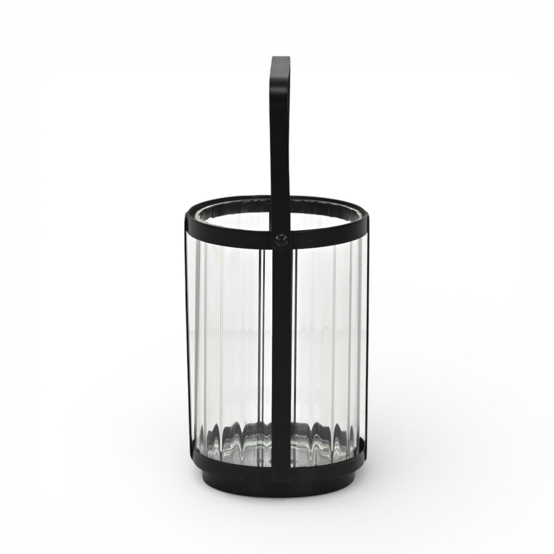 6255BK - Vortial Black Ridged Glass Lantern