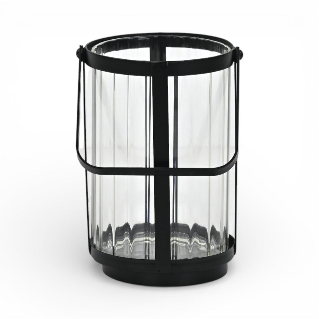 6255BK - Vortial Black Ridged Glass Lantern
