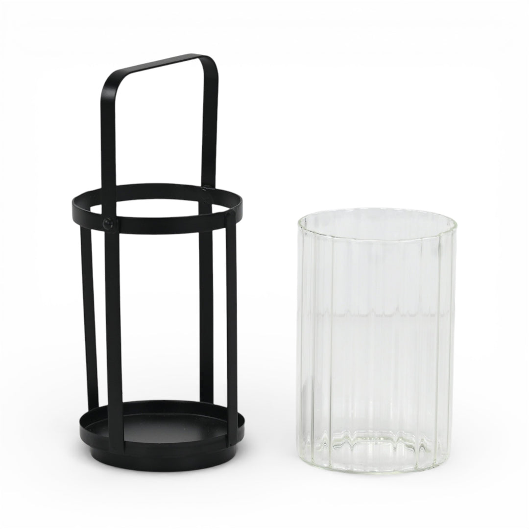 6255BK - Vortial Black Ridged Glass Lantern