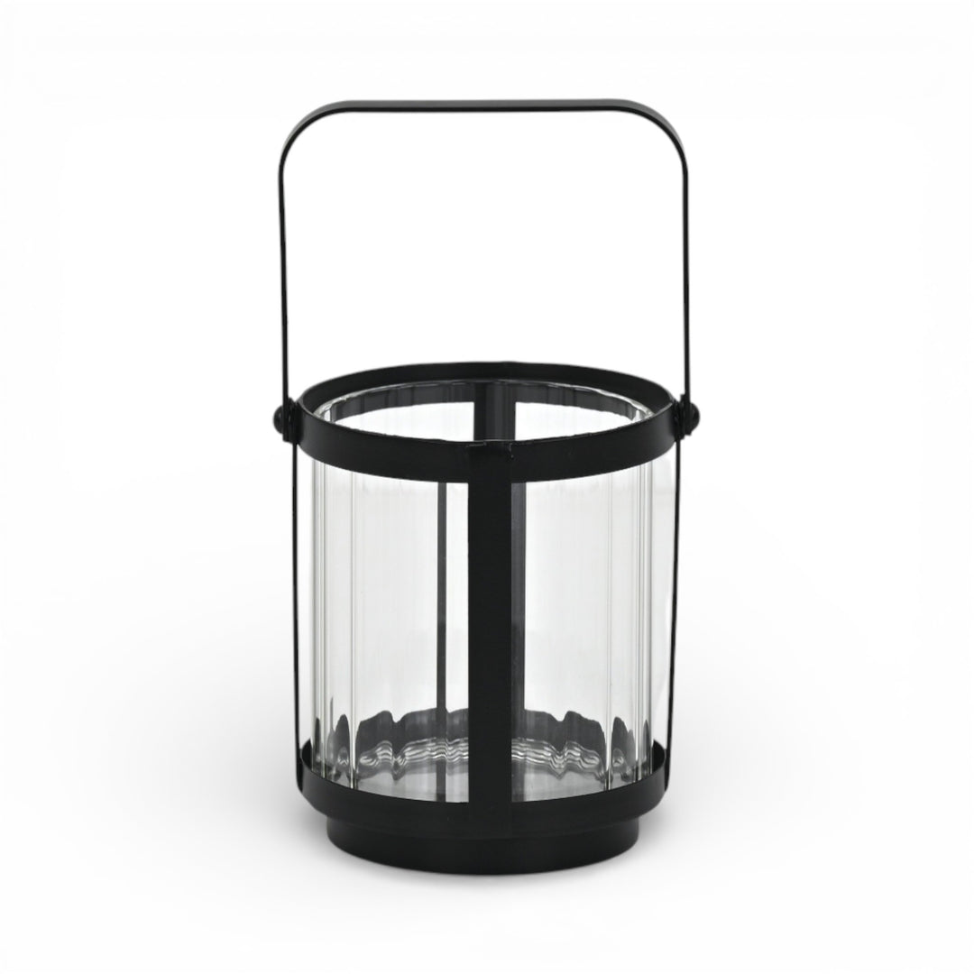6255BK - Vortial Black Ridged Glass Lantern