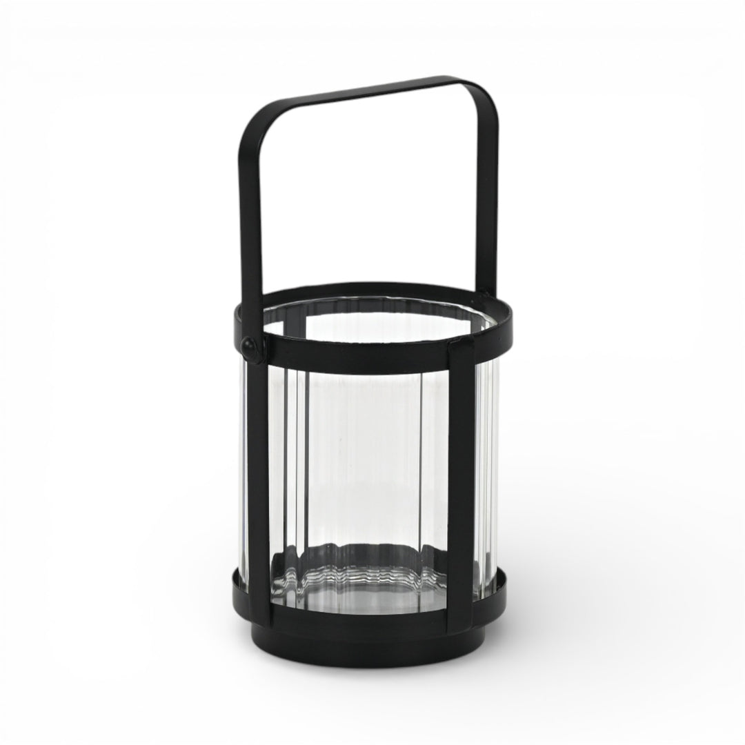 6255BK - Vortial Black Ridged Glass Lantern