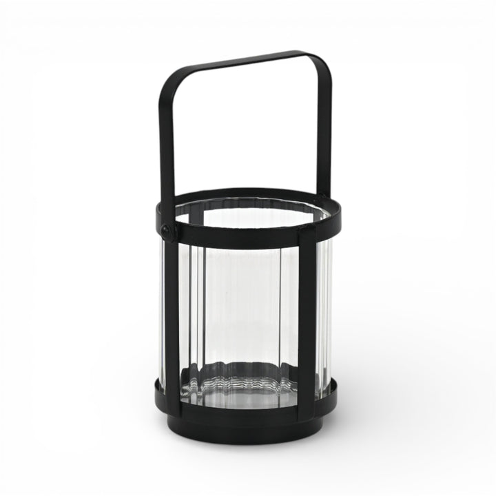 6255BK - Vortial Black Ridged Glass Lantern