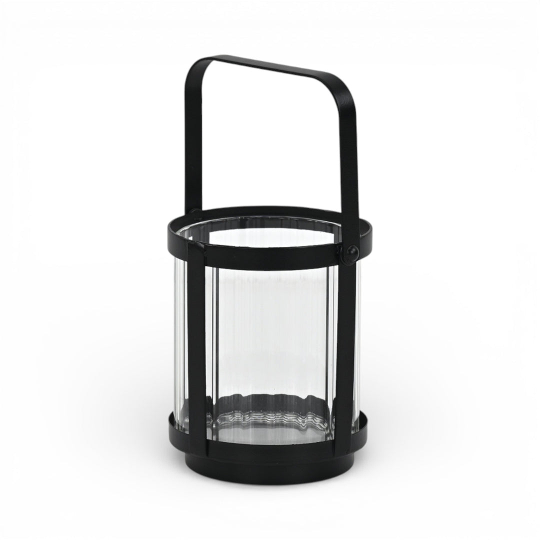 6255BK - Vortial Black Ridged Glass Lantern