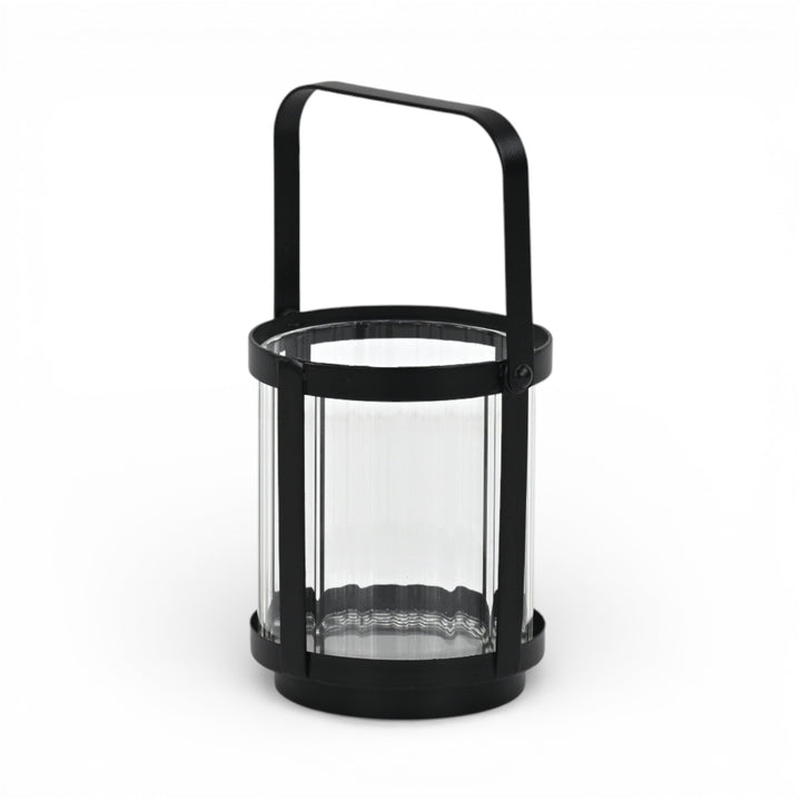 6255BK - Vortial Black Ridged Glass Lantern
