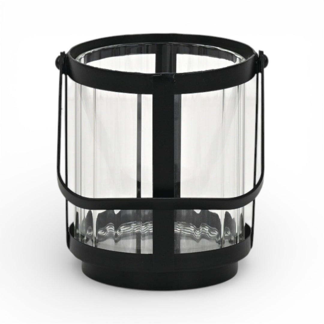 6255BK - Vortial Black Ridged Glass Lantern