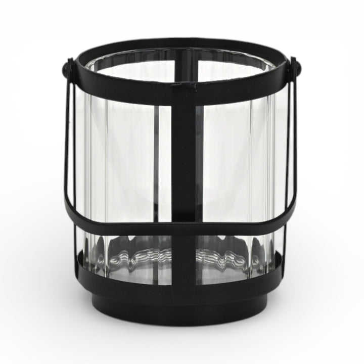 6255BK - Vortial Black Ridged Glass Lantern