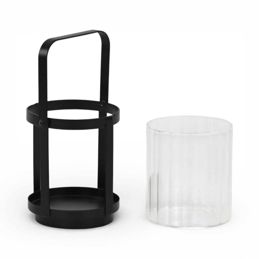 6255BK - Vortial Black Ridged Glass Lantern