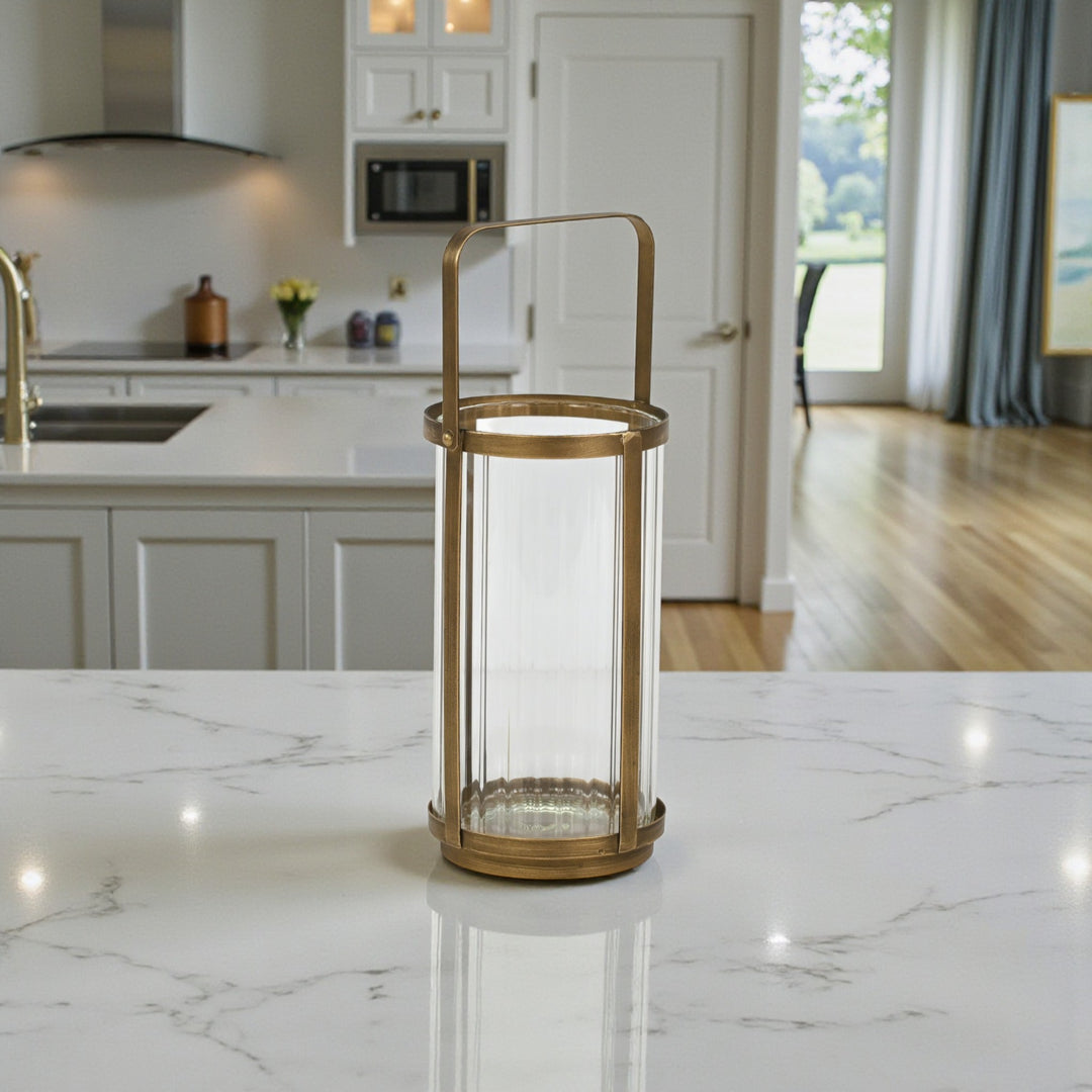6255GD - Vortial Gold Ridged Glass Lantern