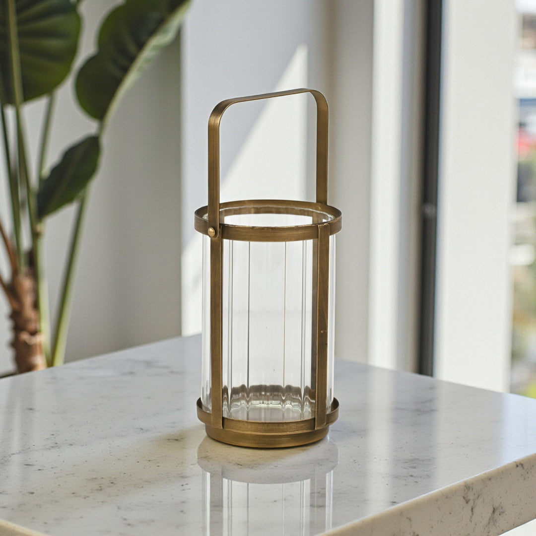 6255GD - Vortial Gold Ridged Glass Lantern