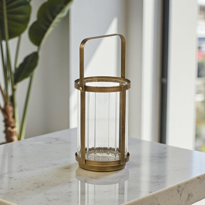 6255GD - Vortial Gold Ridged Glass Lantern