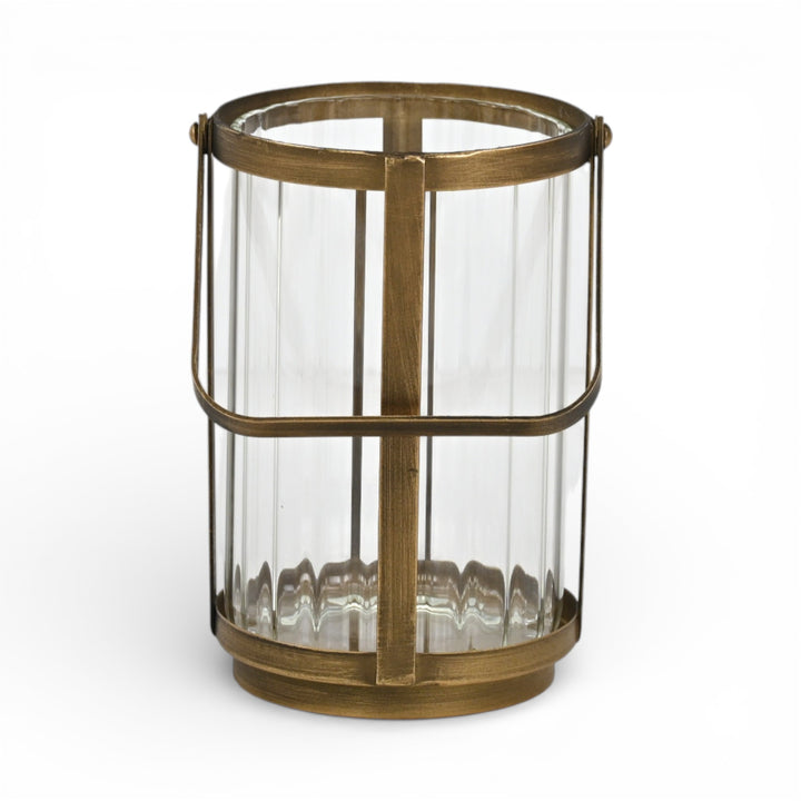 6255GD - Vortial Gold Ridged Glass Lantern
