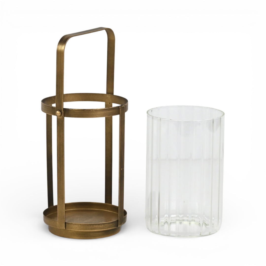 6255GD - Vortial Gold Ridged Glass Lantern