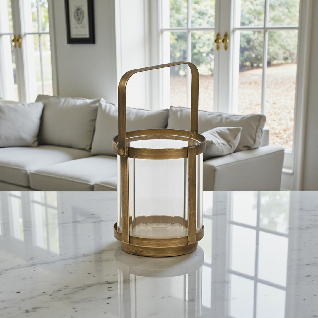 6255GD - Vortial Gold Ridged Glass Lantern