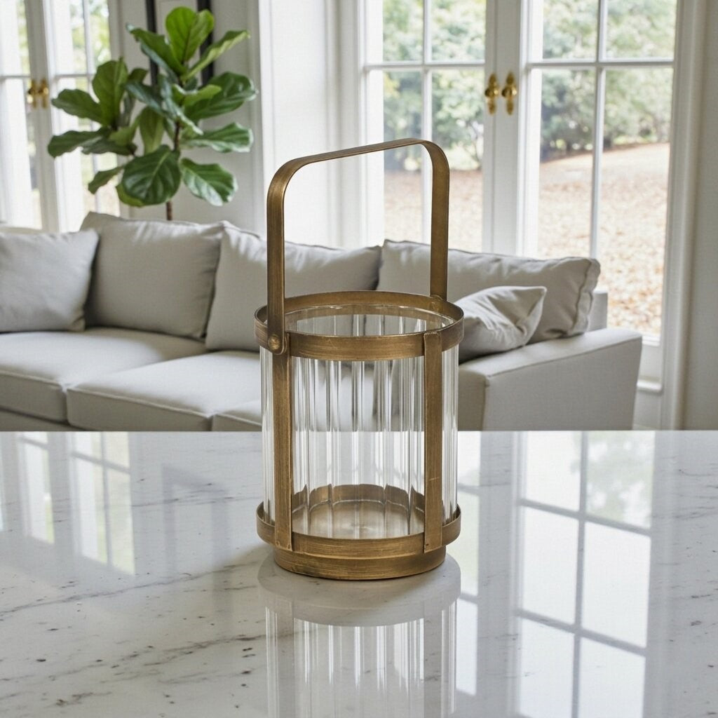 6255GD - Vortial Gold Ridged Glass Lantern