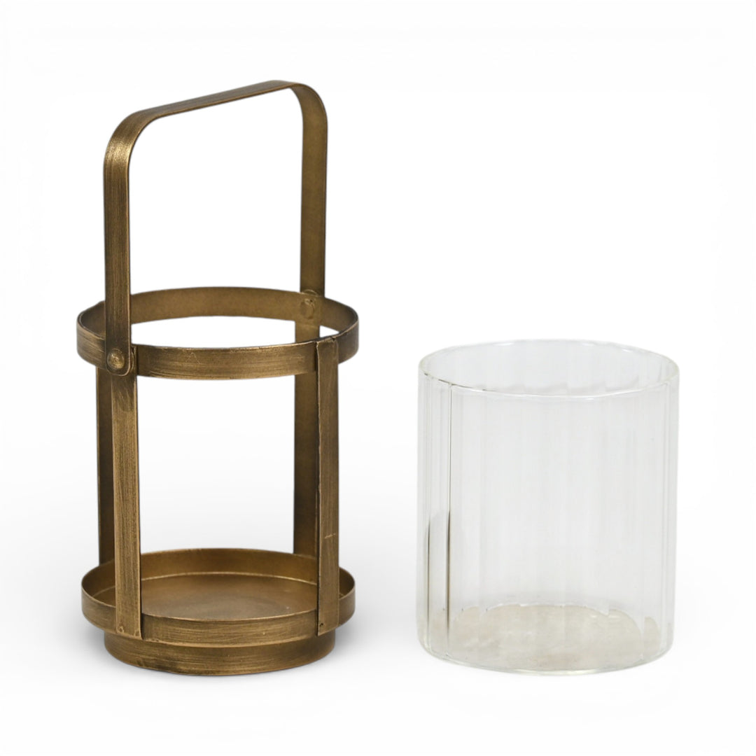 6255GD - Vortial Gold Ridged Glass Lantern