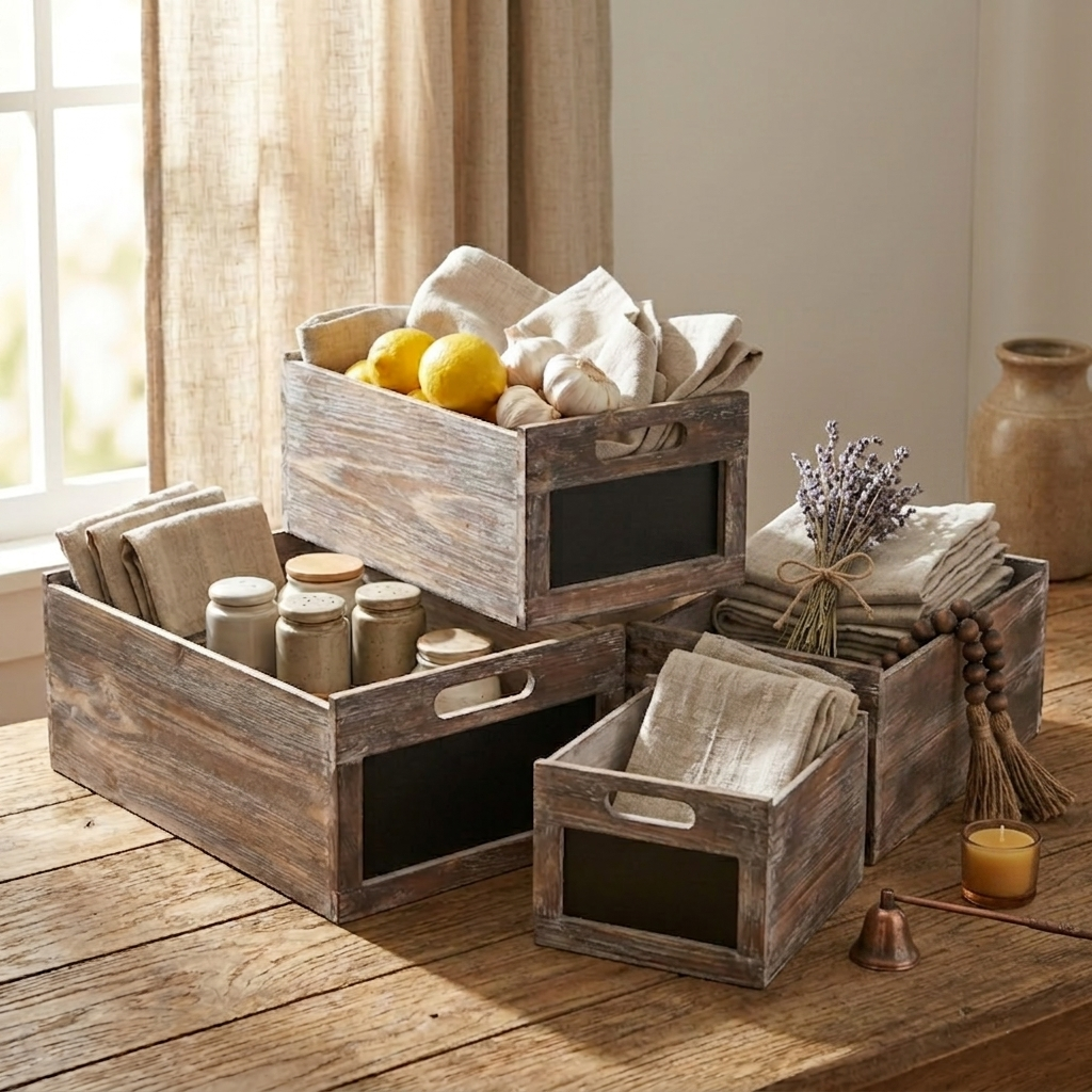 FP-3766-4 - Cyprian Wood & Chalkboard Crates