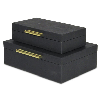 5824-2BK - Lusan Rect Shagreen Boxes -Black