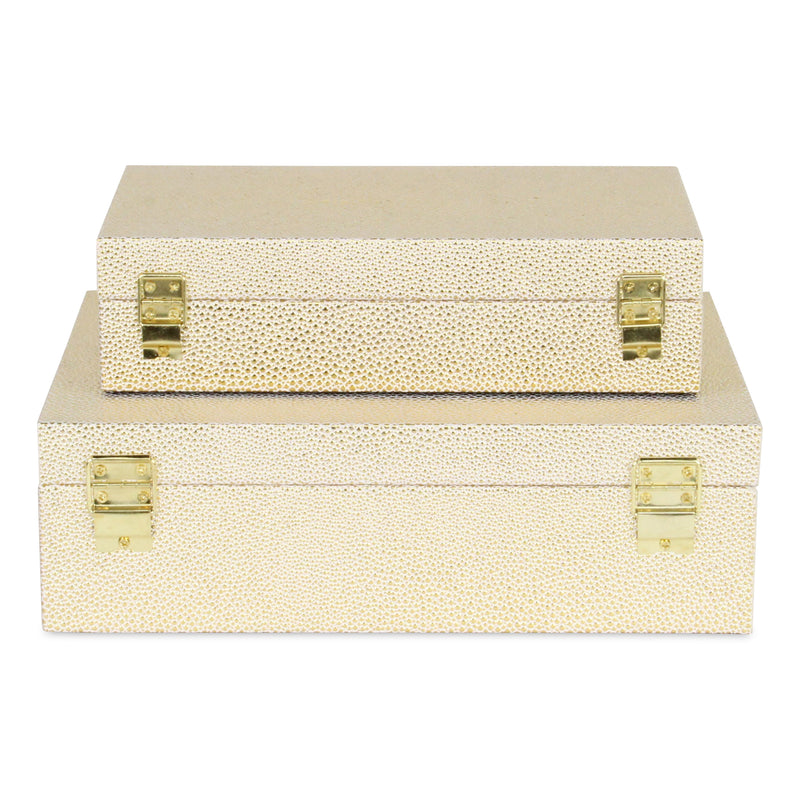 5824-2WTGD - Lusan Rect Shagreen Boxes - White Gold