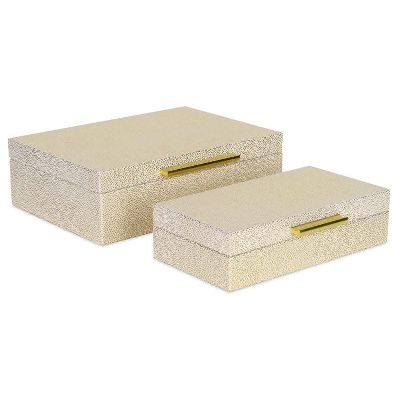5824-2WTGD - Lusan Rect Shagreen Boxes - White Gold